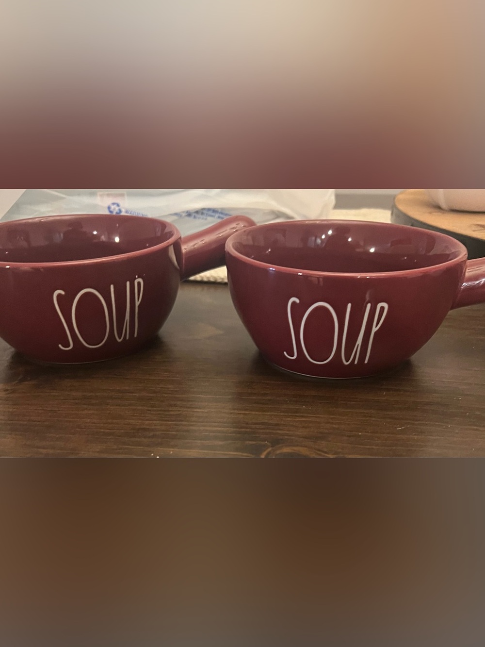 Rae Dunn Soup Bowls - Maroon Ceramic Soup Mug (Set of 2)